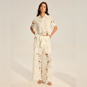 NEW Commense White Crochet Wide-Leg Pants & Top - Elegant Summer Style